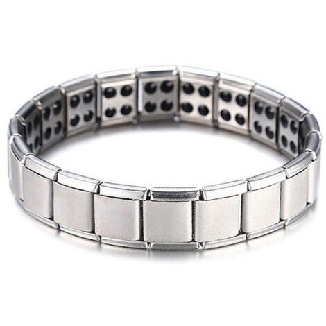 Bracelet de magnétothérapie argenté, élégant bracelet magnétique double rangée en alliage pour réduire la tension (1/5)