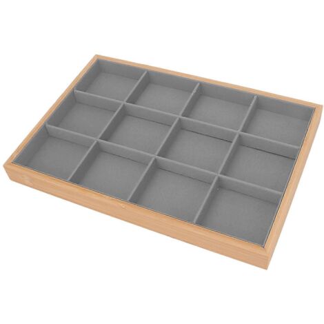 Plateau à bijoux à 12 compartiments, aspect doux et élégant, robuste et léger, tiroir de rangement pour bijoux de chambre, gris (1/5)