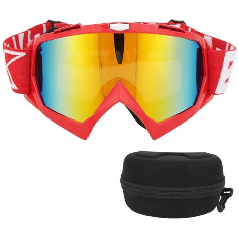 Lunettes de protection moto 2024 en mousse PC, réglables, pour la moto tout-terrain et la randonnée. Monture rouge, verres rouges. (1/5)