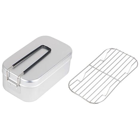 Boîte à lunch pliable en aluminium avec poignée, portable, légère, en acier inoxydable, idéale pour les pique-niques en plein air. Blanc, 800 ml, avec panier vapeur. (1/5)