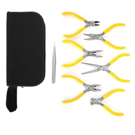 Kit de 6 pinces professionnelles pour bijoux, comprenant une pince à bec long coudé, pour la fabrication de bijoux DIY. (1/5)