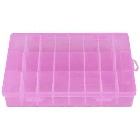 Boîte à bijoux en plastique à 24 compartiments, ajustable, avec organiseur amovible, pour perles et boucles d'oreilles (rose) (1/5)