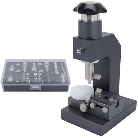 Perforatrice multifonctionnelle pour montres, robuste, entièrement en acier, avec boîte de rangement (grise) (1/5)