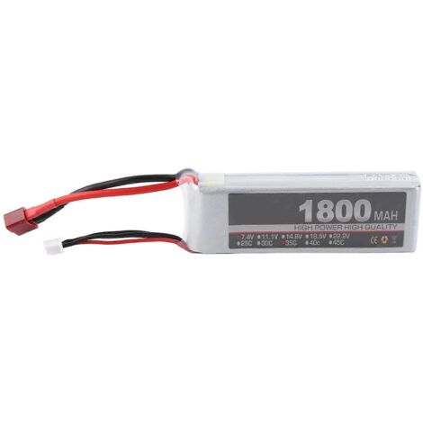 Batterie LiPo 2024 11,1 V 3S 1800 mAh 25C rechargeable pour voiture, avion, hélicoptère RC (prise T) (1/5)