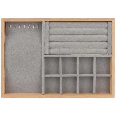 Plateau de présentation multifonctionnel triple usage pour tiroir à bijoux, bagues, boucles d'oreilles, bracelets et colliers (gris) (1/5)