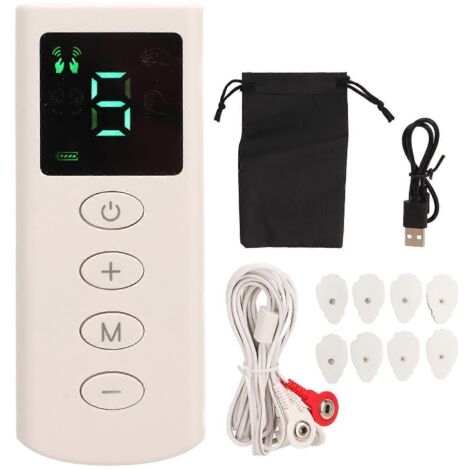 Stimulateur musculaire compact à 4 modes pour soulager la douleur. Masseur électronique à impulsions à 9 niveaux d'intensité avec 8 électrodes et sac de rangement. (1/5)