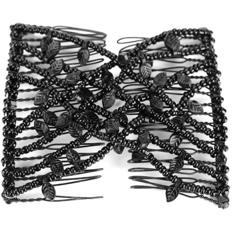 Pince à cheveux magique double avec peigne et perles en forme de feuilles (noir) (1/5)