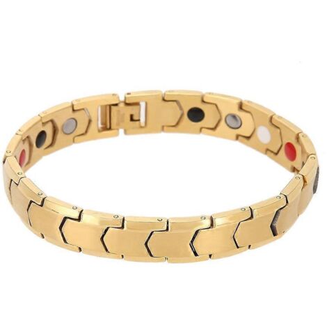 Bracelet magnétique thérapeutique en acier titane, cadeau bien-être, bracelet ajustable pour homme (doré) (1/5)