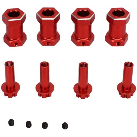 20244 pièces Moyeu hexagonal de roue RC en alliage d'aluminium, remplacement de moyeux hexagonaux de 12 mm, rallonge et combinateur pour voiture RC tout-terrain 1/10, rouge (1/5)