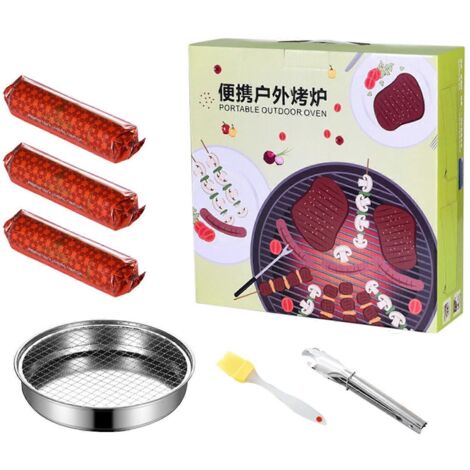 Barbecue jetable 2024, allumage rapide, sans fumée, protection anti-brûlure, portable, à charbon de bois, idéal pour les pique-niques et les pique-niques. Grille de 28 cm (11 pouces) avec 30 charbons (1/5)