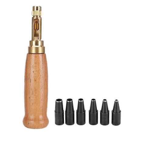 Outil de perforation pour bracelet en cuir avec manche en bois - Accessoire de réparation de montres (1/5)