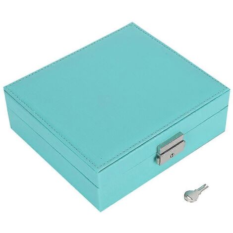 Boîte à bijoux portable en PU pour ranger bagues, boucles d'oreilles, pendentifs et colliers (bleue) (1/5)