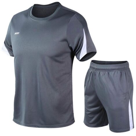 Ensemble de survêtement homme 2024, manches courtes, coupe ample et décontractée, short et t-shirt pour le jogging et le cyclisme en extérieur, gris, taille XL (1/5)
