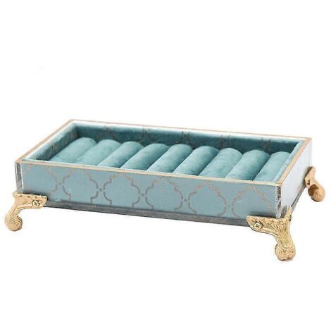 Présentoir à bijoux rétro, élégant et raffiné, bleu paon, pour ranger vos bijoux à la maison ou vos bagues. (1/5)