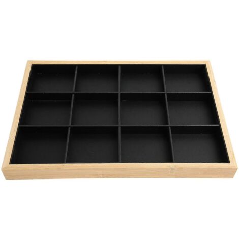 Plateau à bijoux à 12 compartiments en cuir PU noir pour femmes et filles (1/5)