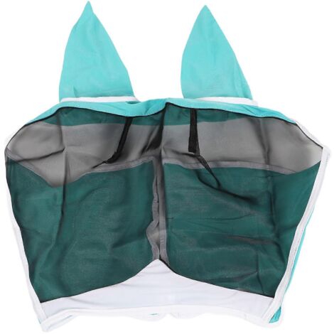 Masque anti-mouches pour chevaux 2024Mesh, élastique, protection UV, amovible et respirant, avec oreilles intégrées, bleu-vert, taille L (1/5)