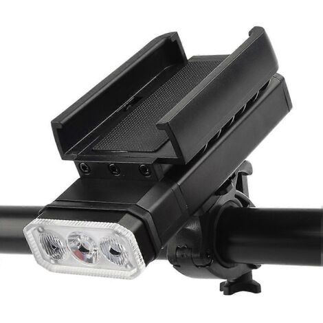 Phare de vélo orientable à 3 LED rechargeables par USB avec indicateur de batterie, support pour téléphone portable et 6 modes d'éclairage pour les sorties nocturnes en extérieur. (1/5)