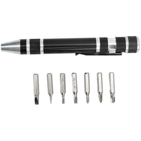 Tournevis de poche 8 en 1 2024, mini tournevis stylo magnétique multifonction pour vis fines, noir (1/5)