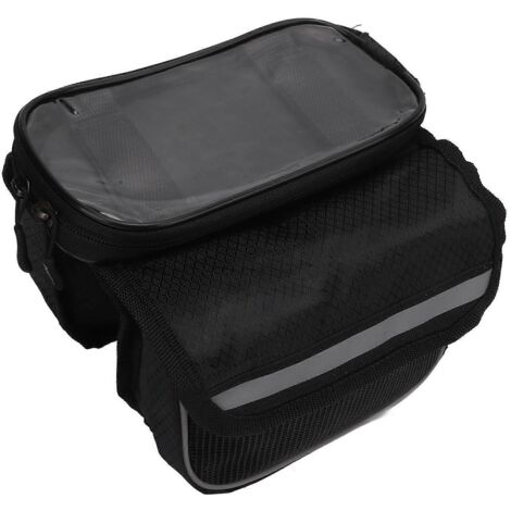 Sacoche de cadre pour téléphone de vélo 2024, en nylon 600D avec film TPU transparent, résistante aux chocs et haute sécurité, pour téléphones de 4,8 à 5,7 pouces, noir. (1/5)