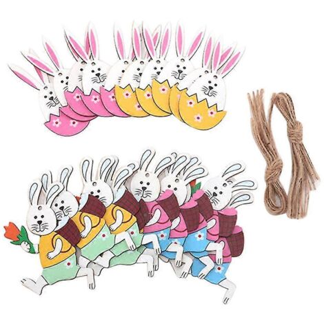 Ensemble de pendentifs de Pâques en bois, œufs et lapins colorés, décorations à suspendre pour la maison, les fêtes et la porte d'entrée (voir photo). (1/5)