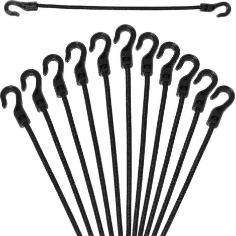 Lot de 12 tendeurs élastiques de 20 cm avec crochets, 2024 pièces. Petites sangles élastiques en caoutchouc noir résistant aux UV, idéales pour les bagages et le camping. (1/5)