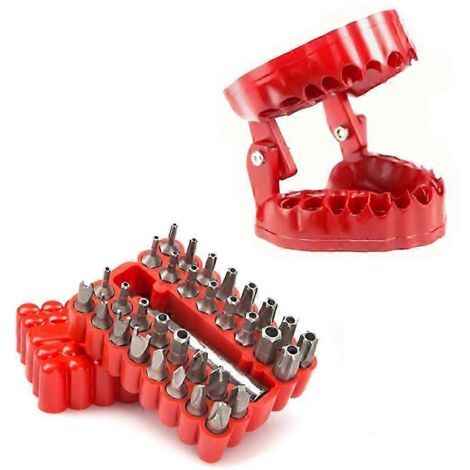 Organisateur de tournevis pour prothèses dentaires avec base magnétique, porte-embouts de perçage avec 32 embouts et 1 porte-embouts rouge (1/5)
