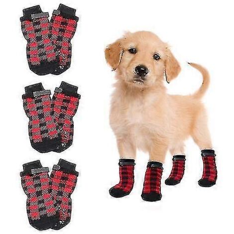 Chaussettes antidérapantes pour chiens (2 paires) - Douces et ajustables - Protection optimale des pattes - Chaussettes adhérentes avec sangle - Taille moyenne - Rouge (1/5)