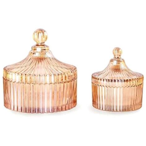 Bocaux décoratifs en verre avec couvercle, bol de rangement en cristal avec couvercle, porte-coqs, pot de rangement pour coiffeuse, couleur ambre (1/5)