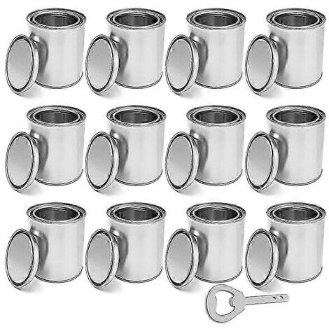 Lot de 12 pots de peinture vides avec couvercles, 0,4 litre, non doublés, pour loisirs créatifs et projets de bricolage, argent.