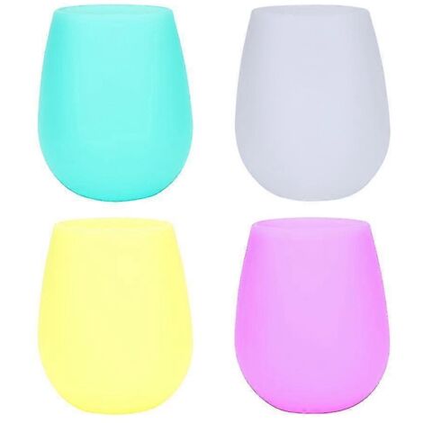 Lot de 4 verres à vin en silicone incassables et réutilisables, pouvant être congelés, pour les fêtes et les pique-niques. Couleurs : blanc, jaune, violet, vert. (1/5)