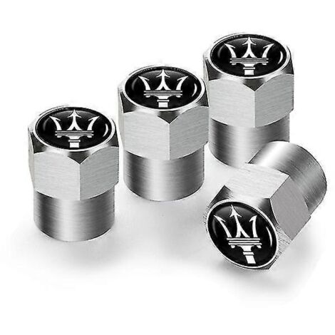 Lot de 4 bouchons de valve de pneu en aluminium anti-poussière pour Maserati Ghibli Granturismo Quattroporte Levante - Style A Argent (1/5)