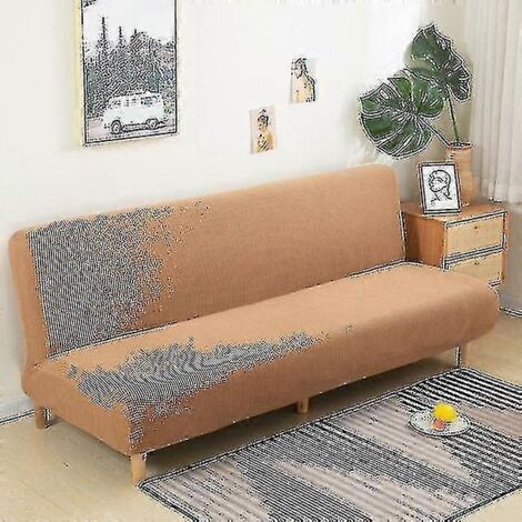 Housse de canapé-lit sans accoudoirs, extensible et pliable, en jacquard, taille S (longueur 120-150 cm), marron. (1/5)
