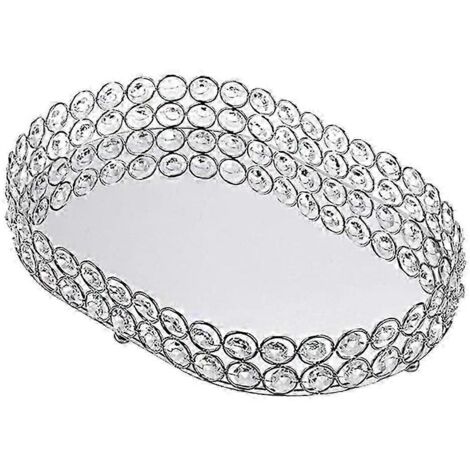 Plateau de maquillage en cristal miroir, plateau de rangement pour bijoux et flacons de parfum (argent) (1/5)