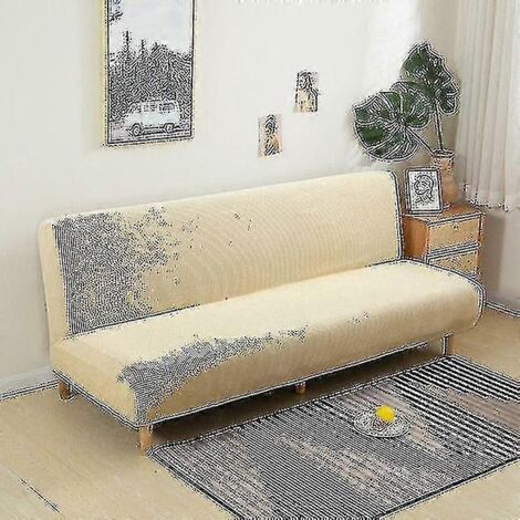 Housse de canapé-lit sans accoudoirs, extensible et pliable, en jacquard, amovible et anti-poussière, taille S (longueur 120-150 cm), jaune. (1/5)