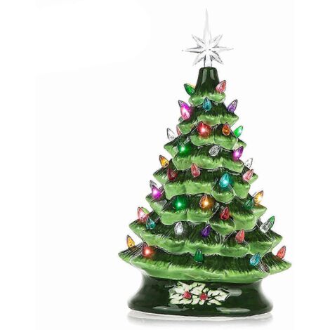 Sapin de Noël en céramique, décoration LED, décoration de Noël de bureau en céramique - Multicolore (1/5)