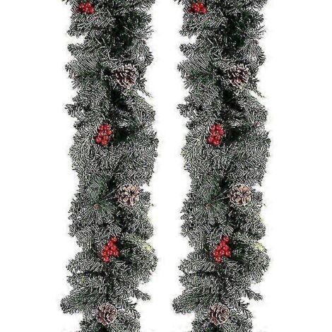 Couronne de Noël artificielle avec pommes de pin et baies rouges, guirlande idéale pour cheminées, escaliers, porte d'entrée et décoration du Nouvel An. 2,7 m (sans lumière). (1/5)