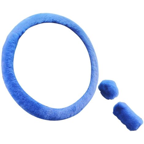 Ensemble de 3 housses de volant respirantes, confortables et faciles à installer, en peluche douce, avec couvre-levier de frein à main et de vitesse pour femmes, bleu royal. (1/5)