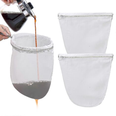Sac filtrant à mailles ultra-fines, sac filtrant alimentaire réutilisable de qualité commerciale avec cadre en acier inoxydable et poignée, utilisé pour filtrer le lait de noix, le café, le lait, le b (1/4)