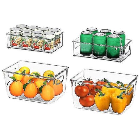 Lot de 4 boîtes de rangement transparentes pour garde-manger et réfrigérateur, avec poignées, pour réfrigérateur, congélateur et placard. (1/5)