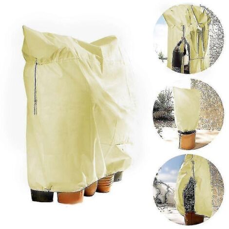 Sacs de protection contre le gel pour plantes, housses de protection réutilisables avec cordon de serrage, sacs polaires d'hiver pour jardin - XL - 140 x 200 cm - Beige (1/4)