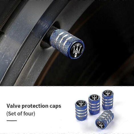 Lot de 4 bouchons de valve de pneu en aluminium anti-poussière pour Maserati Ghibli Granturismo Quattroporte Levante - Style B Bleu (1/5)