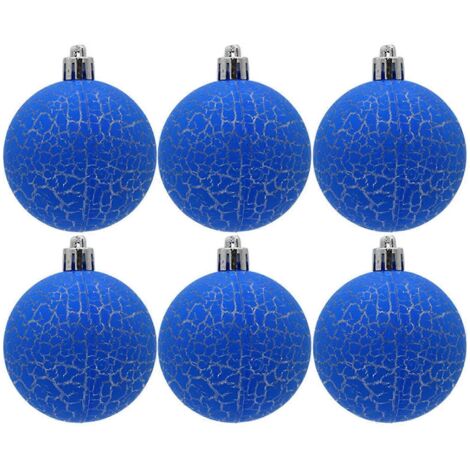 Lot de 6 boules de Noël de 6 cm, texture craquelée, faciles à suspendre, couleurs vives et festives, bleu. (1/5)