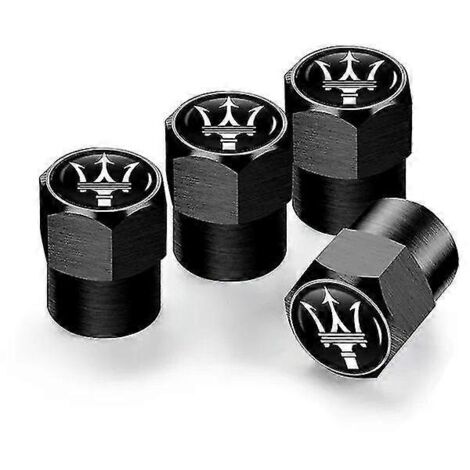 Lot de 4 bouchons de valve de pneu en aluminium anti-poussière pour Maserati Ghibli Granturismo Quattroporte Levante - Style A Noir (1/5)