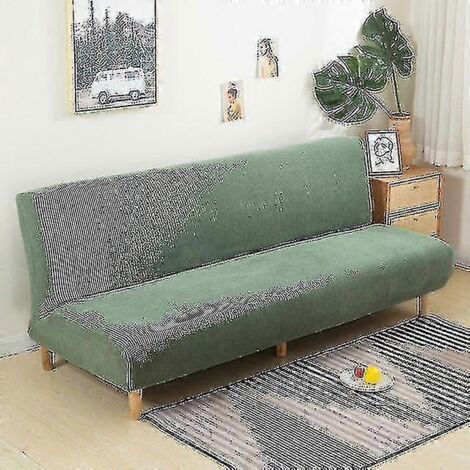 Housse de canapé-lit sans accoudoirs, extensible et pliable, en jacquard, taille S (longueur 120-150 cm), vert prairie. (1/5)