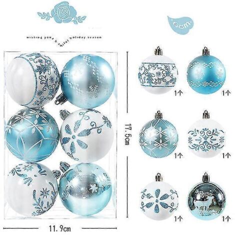 Lot de 6 boules décoratives de 6 cm en forme de pomme de pin, à suspendre au sapin de Noël, pour la maison, pour Noël et le Nouvel An 2023 - Accessoire de décoration - 6 cm - Bleu (1/5)