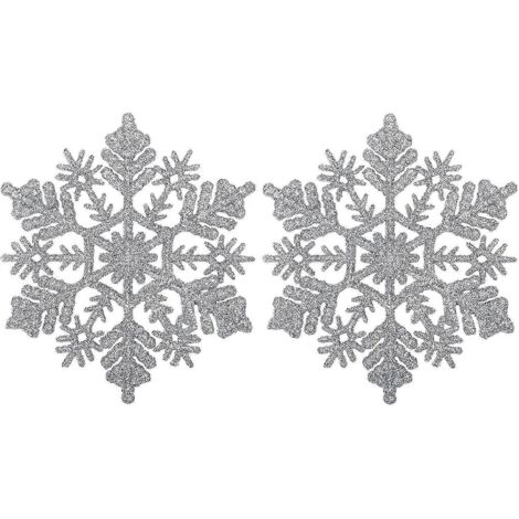 Ornements de Noël en plastique à paillettes scintillantes en forme de flocons de neige, décorations pour sapin de Noël (10 cm, argent) (1/5)