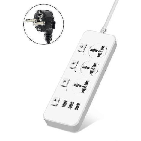 Multiprise US/EU 5V 2,1A avec protection contre les surtensions, 3 prises et 3 ports USB (1/5)