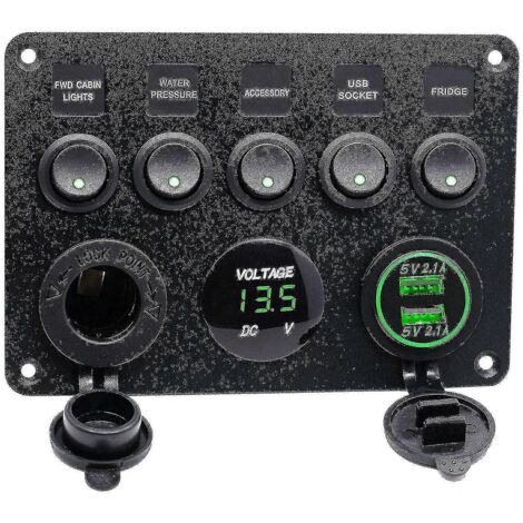Boîtier de fusibles en ligne 5 voies 12 V/24 V, panneau d'interrupteurs LED, double port USB pour voiture, bateau, camion, camping-car (1/5)
