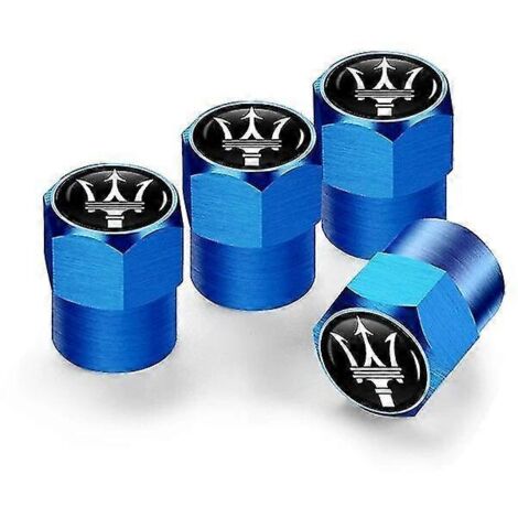 Lot de 4 bouchons de valve de pneu en aluminium anti-poussière pour Maserati Ghibli Granturismo Quattroporte Levante - Style A Bleu (1/5)