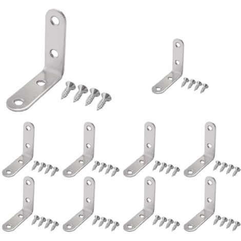 Lot de 10 équerres décoratives robustes en forme de « L » de 50 x 50 mm avec vis, pour étagère ou fixation murale. (1/5)